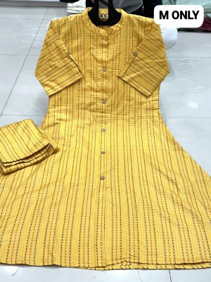 Beautiful heavywork cotton rayon yellow kurti pant